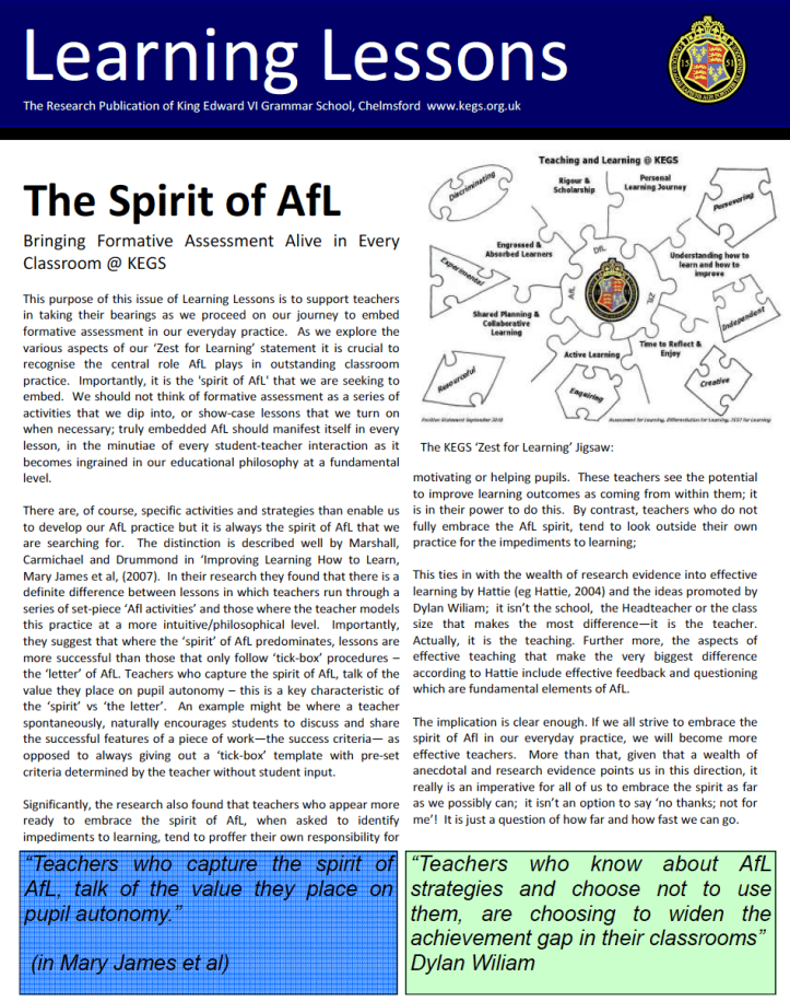 Bringing AfL Alive in Every Classroom – teacherhead