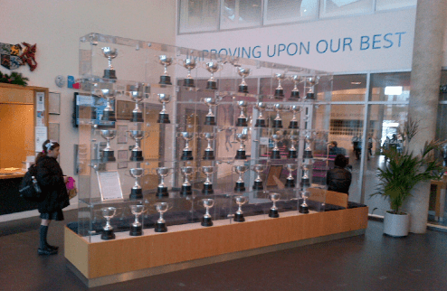 Foyer installation at Passmores representing the school's ethos: the journey rather than the arrival. 