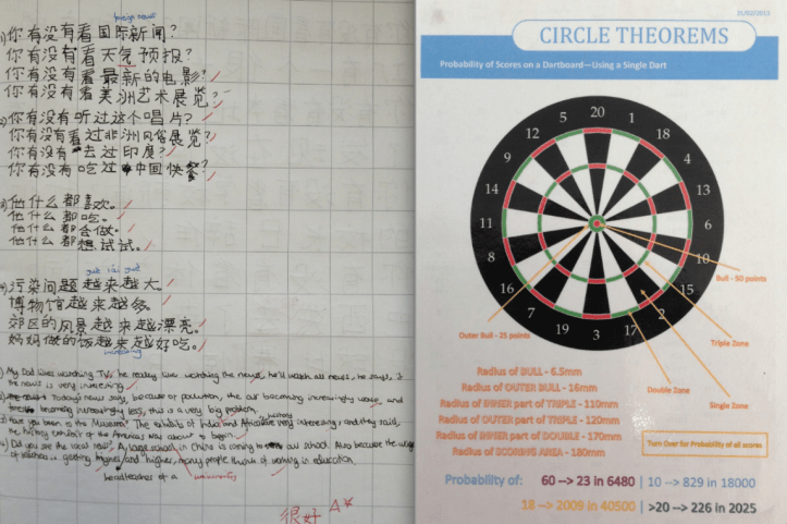 Chinese characters and a superb piece of work on probability in Maths. 