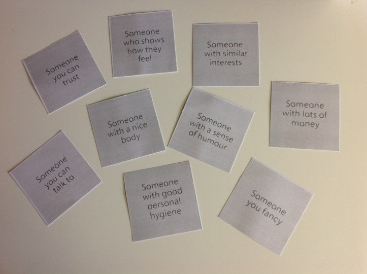 The question is: What is the most important feature of a person you would have a relationship with? 