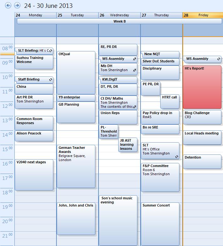 My Outlook Calendar for this week. 