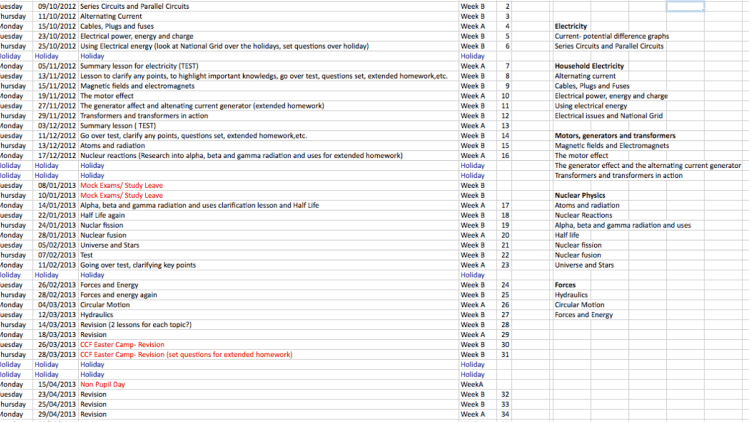 Taran's Plan. The Y11 course outline produced by one of the students.