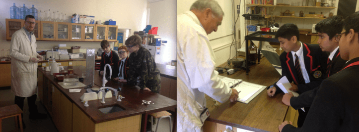 Students learning from technicians: How to do a chemistry demo and ordering equipment for a lesson. 