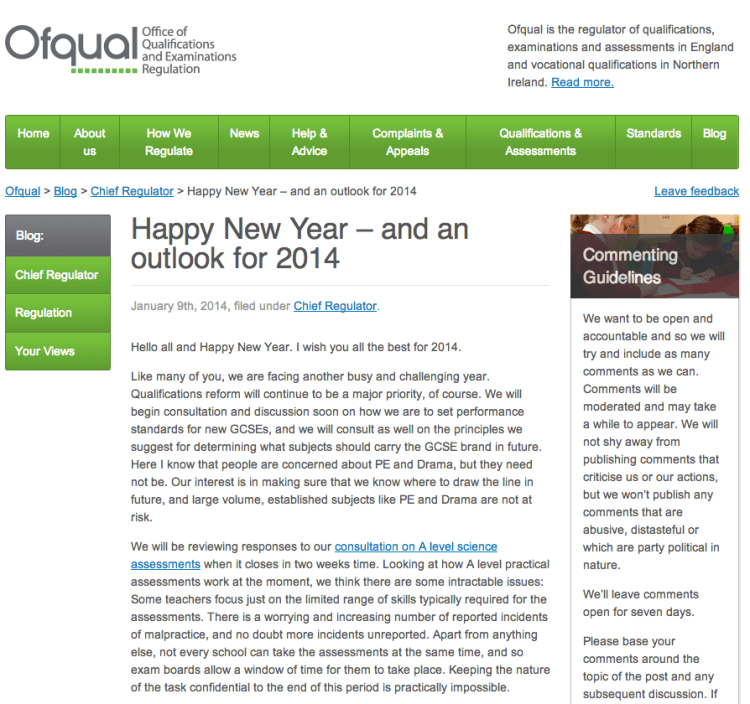 New Blog on the OfQual Site
