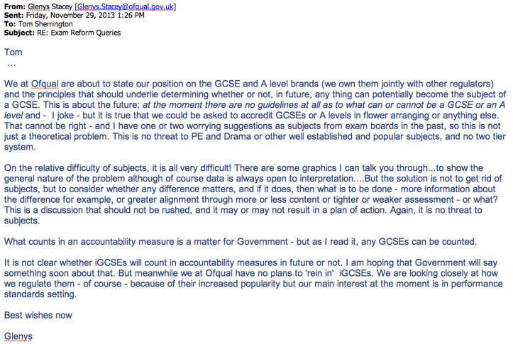 Email from Glenys Stacey