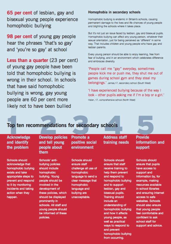 A Stonewall leaflet. The five step plan is clear and simple. 
