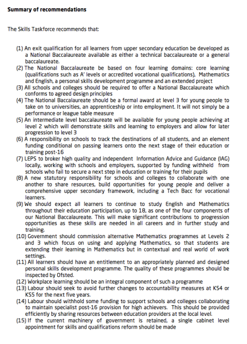 The fifteen recommendations. 