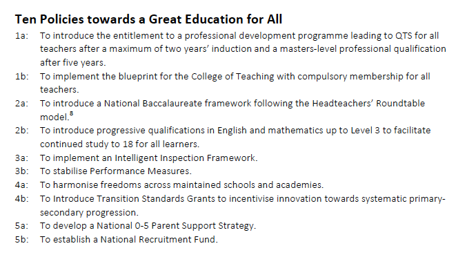 The Heads Roundtable Education Manifesto Proposals