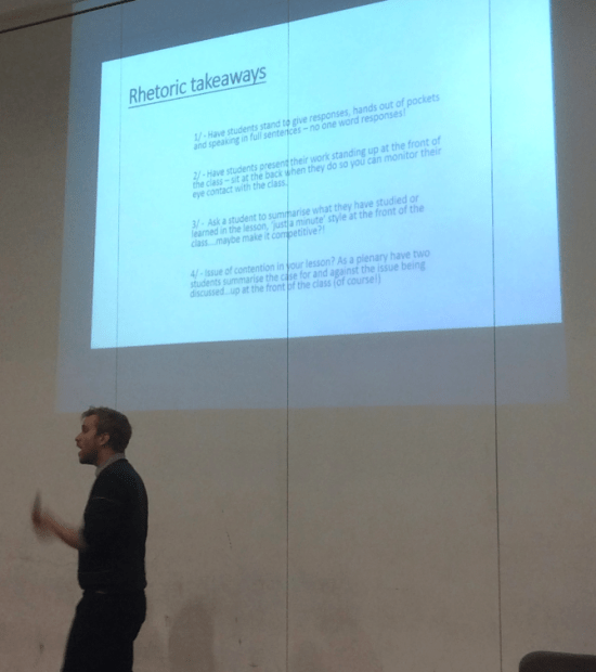 Andrew on structured speech events.  It's unacceptable not to tackle explicitly student's capacity to communicate orally. 